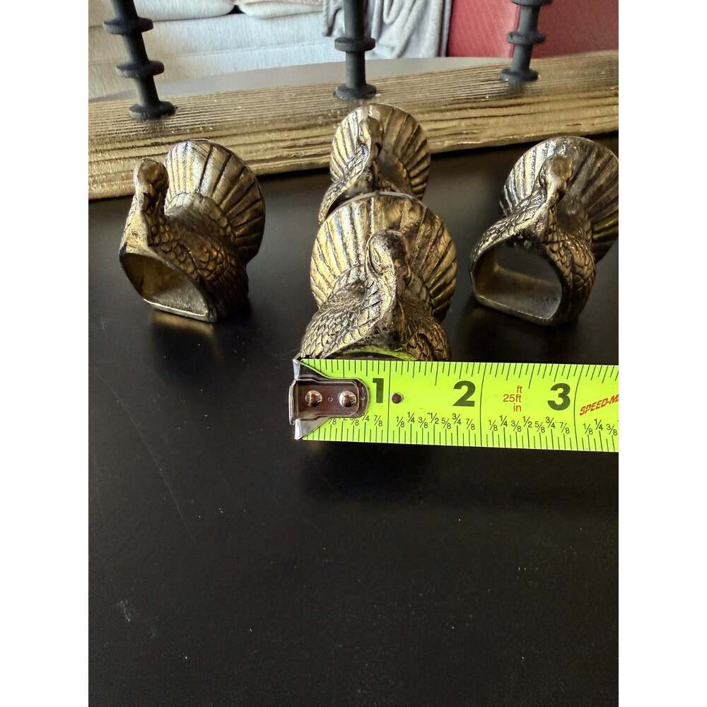 Brass Turkey Napkin Rings Set of 4 | Elegant Thanksgiving Table Decor - Picture 8 of 10